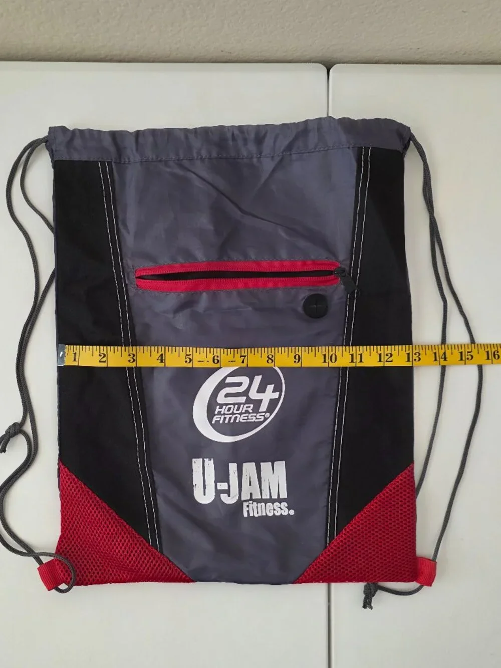 24 Hour Fitness U-Jam Fitness Drawstring Pull String Bag Zipper Pocket